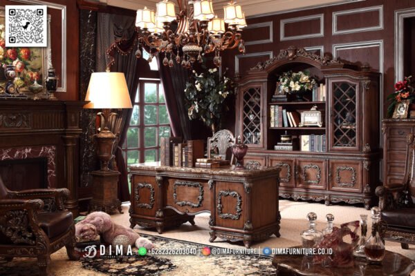 FURNITURE MEJA KANTOR JATI UKIR VINTAGE INTERIOR 6FI