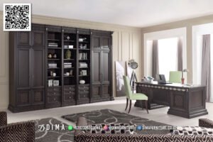 Set Meja Kerja Eksklusif Kayu Gelap Dima Venzio 108FI