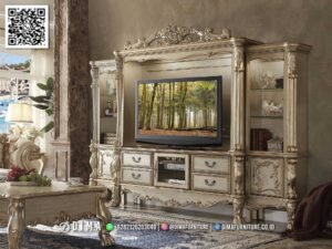 Bufet TV Klasik Mewah Ivory Gold Ukiran Dima Jepara 132FI