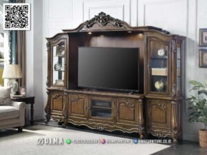 Bufet TV Mewah Klasik Ukir Jepara Finishing Natural Dima 130FI
