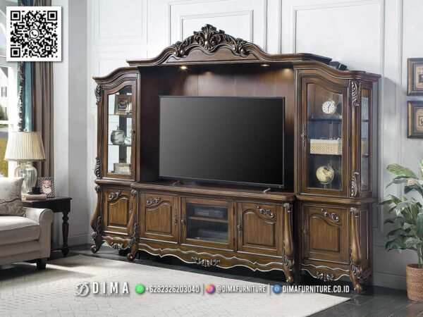 Bufet TV Mewah Klasik Ukir Jepara Finishing Natural Dima 130FI