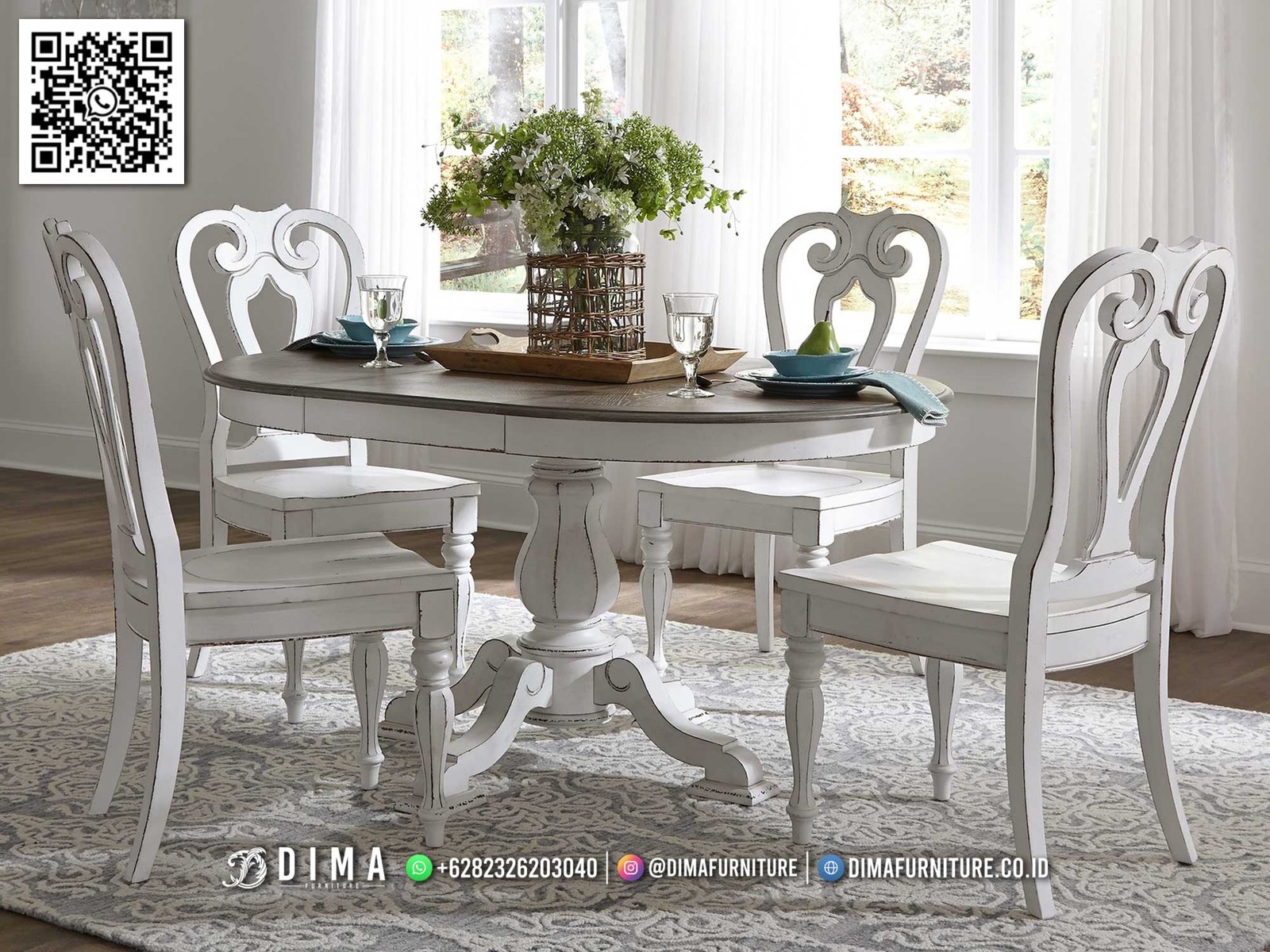 Meja Makan Bundar Minimalis Putih Gaya Vintage Mewah 168FI Meja Makan Bundar Minimalis Putih Gaya Vintage Mewah 168FI