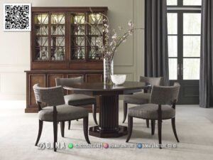 Meja Makan Kayu Solid Desain Natural Elegan 154FI