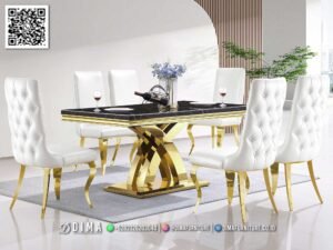 Meja Makan Mewah Gold Black Premium Modern Valleria 150FI