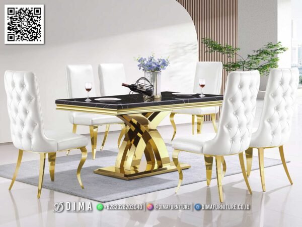 Meja Makan Mewah Gold Black Premium Modern Valleria 150FI