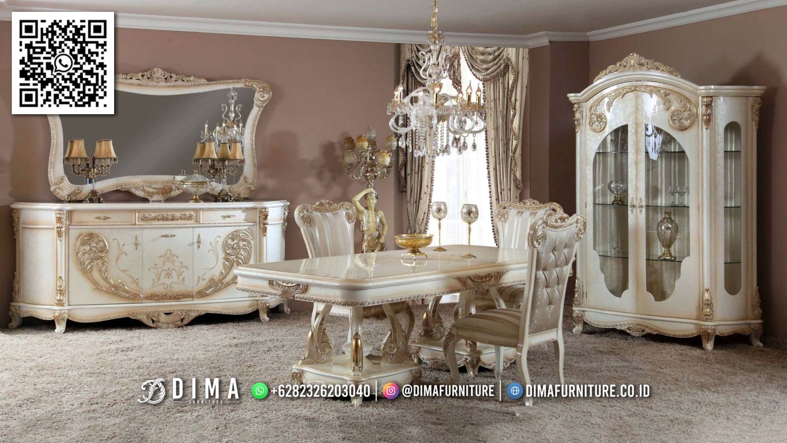 Meja Makan Mewah Imperial Gold – Desain Klasik Elegan Jepara 164FI Meja Makan Mewah Imperial Gold – Desain Klasik Elegan Jepara 164FI