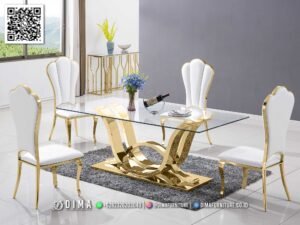Meja Makan Modern Kaca Gold Premium Elegan Look 151FI