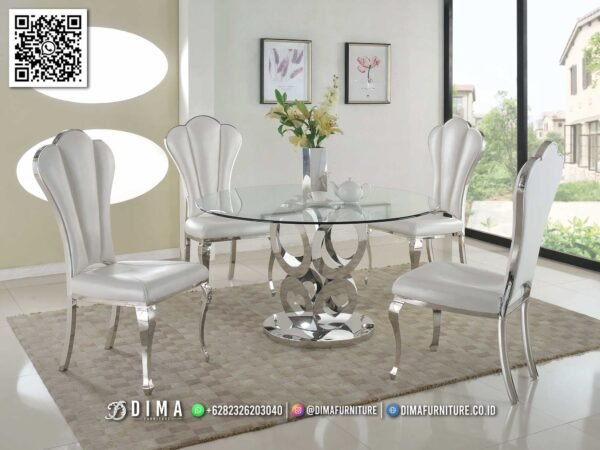 Meja Makan Stainless Silver Kaca Modern Elegan Bellanova 152FI