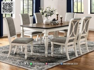 Meja Makan Veronica Elegan Kayu Solid Putih Natural 166FI