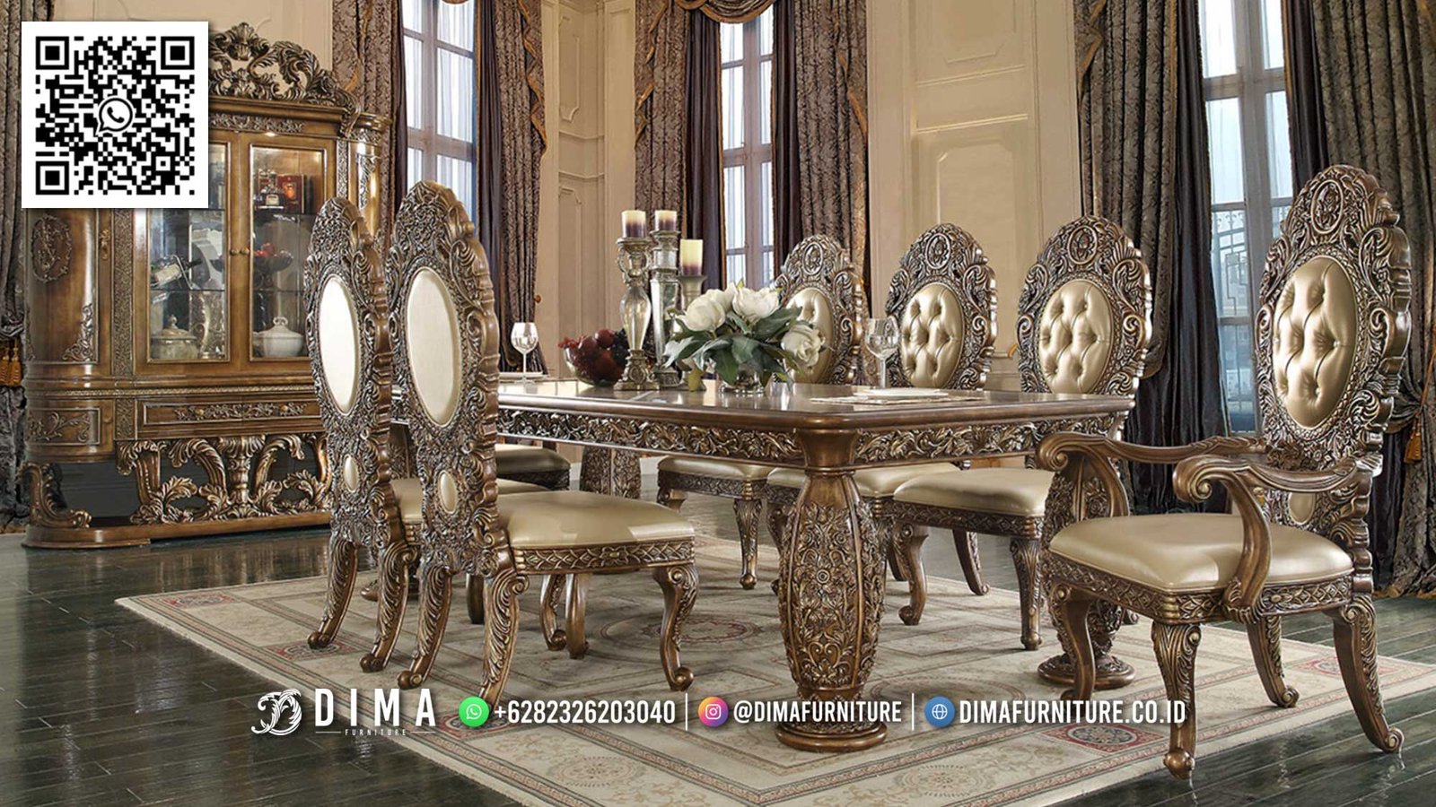 Ruang Makan Mewah Imperial Gold Elegan Klasik Jepara 163FI Ruang Makan Mewah Imperial Gold Elegan Klasik Jepara 163FI