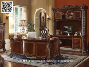 Set Kantor Mewah Jepara Meja Jati Ukir Elegan 116FI