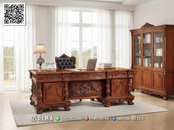 Set Meja Kantor Eksklusif Ukir Kayu Jati Jepara 117FI