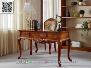 Set Meja Kantor Mewah Kayu Jati Klasik Jepara Elegan 141FI