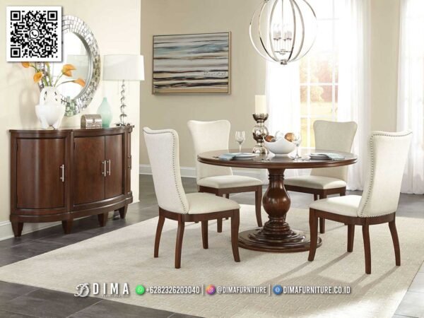 Set Meja Makan Bulat Premium Elegan Finishing Coklat 156FI