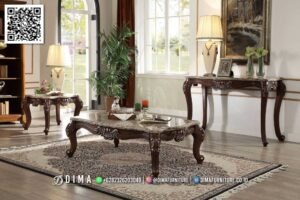 Set Meja Tamu Mewah Marble Classic Brown Jepara 126FI
