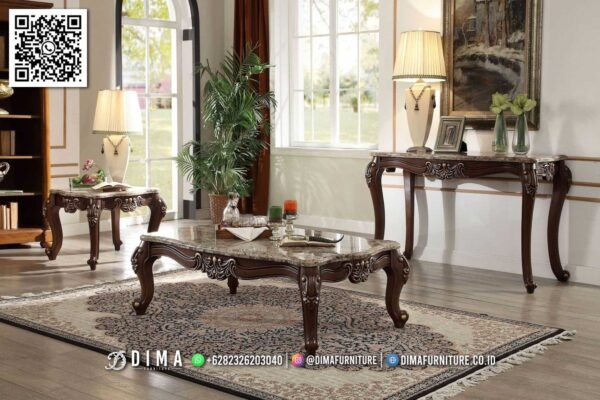 Set Meja Tamu Mewah Marble Classic Brown Jepara 126FI