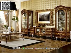Bufet TV Mewah Elodie Ukiran Emas Jepara Elegan 183FI