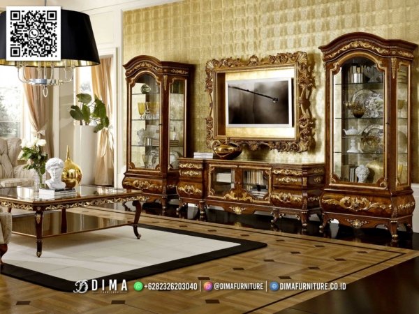 Bufet TV Mewah Elodie Ukiran Emas Jepara Elegan 183FI
