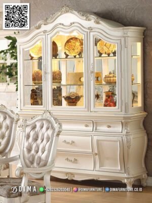 Lemari Hias Kaca Mewah Duco Ivory Royal Style 243FI