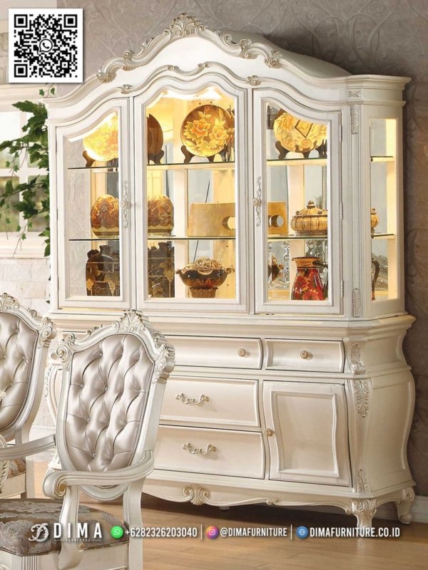 Lemari Hias Kaca Mewah Duco Ivory Royal Style 243FI