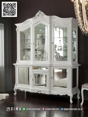 Lemari Hias Kaca Mewah Putih Jepara Clarice Luxury 245FI