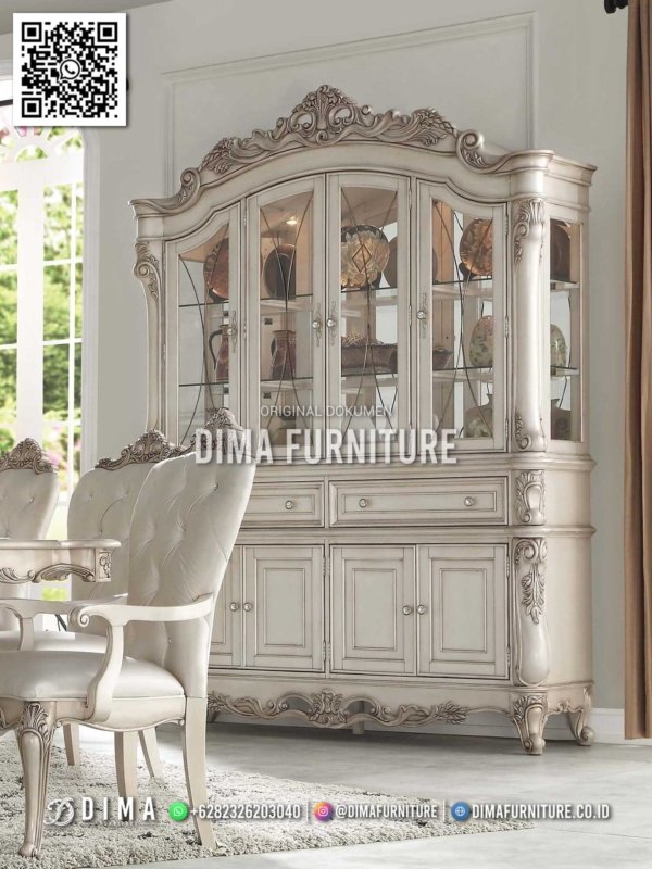 Lemari Pajangan Mewah Jepara Duco Ivory Aurelia 244FI