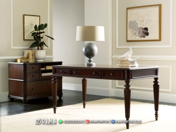 Meja Kerja Minimalis Kayu Jati Klasik Premium Caile 215FI