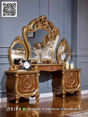 Set Meja Rias Jepara Gold Classic Elegan Mewah 246FI