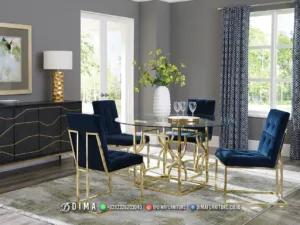Set Meja Makan Kaca Gold Finish Recommended 291FI
