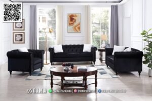 Sofa Tamu Chesterfield Hitam Premium Set Terpercaya 304FI