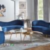 Sofa Tamu Minimalis Velvet Biru Abigail Gold Inovatif 302FI