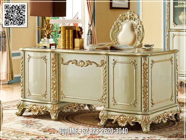 Meja Kantor Ukiran Mewah Elegant Veloura Ivory Series 306FI