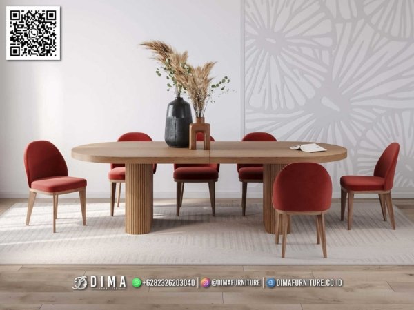 Meja Makan Jati Oval Luxora Elegan 6 Kursi 318FI