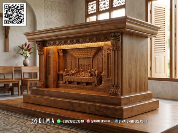Meja Altar Gereja Jati Last Supper Premium Mewah 346FI