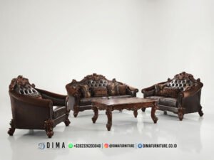 Sofa Tamu Mewah Jati Kulit 367FI