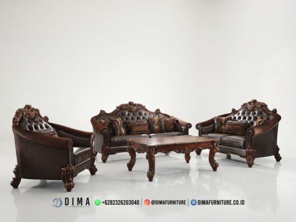 Sofa Tamu Mewah Jati Kulit 367FI