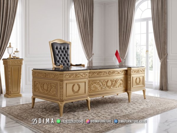 Meja Direktur Mewah Jepara Valerius Gold Top Marmer