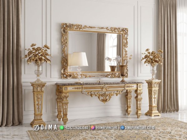 Set Meja Konsul Mewah Ukir Jepara Aurelius Gold