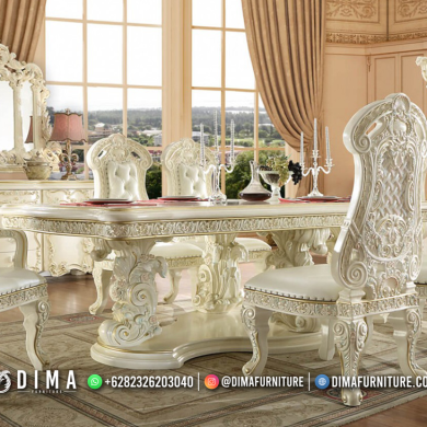 Set Meja Makan Mewah Putih Glamours Carving 229FI